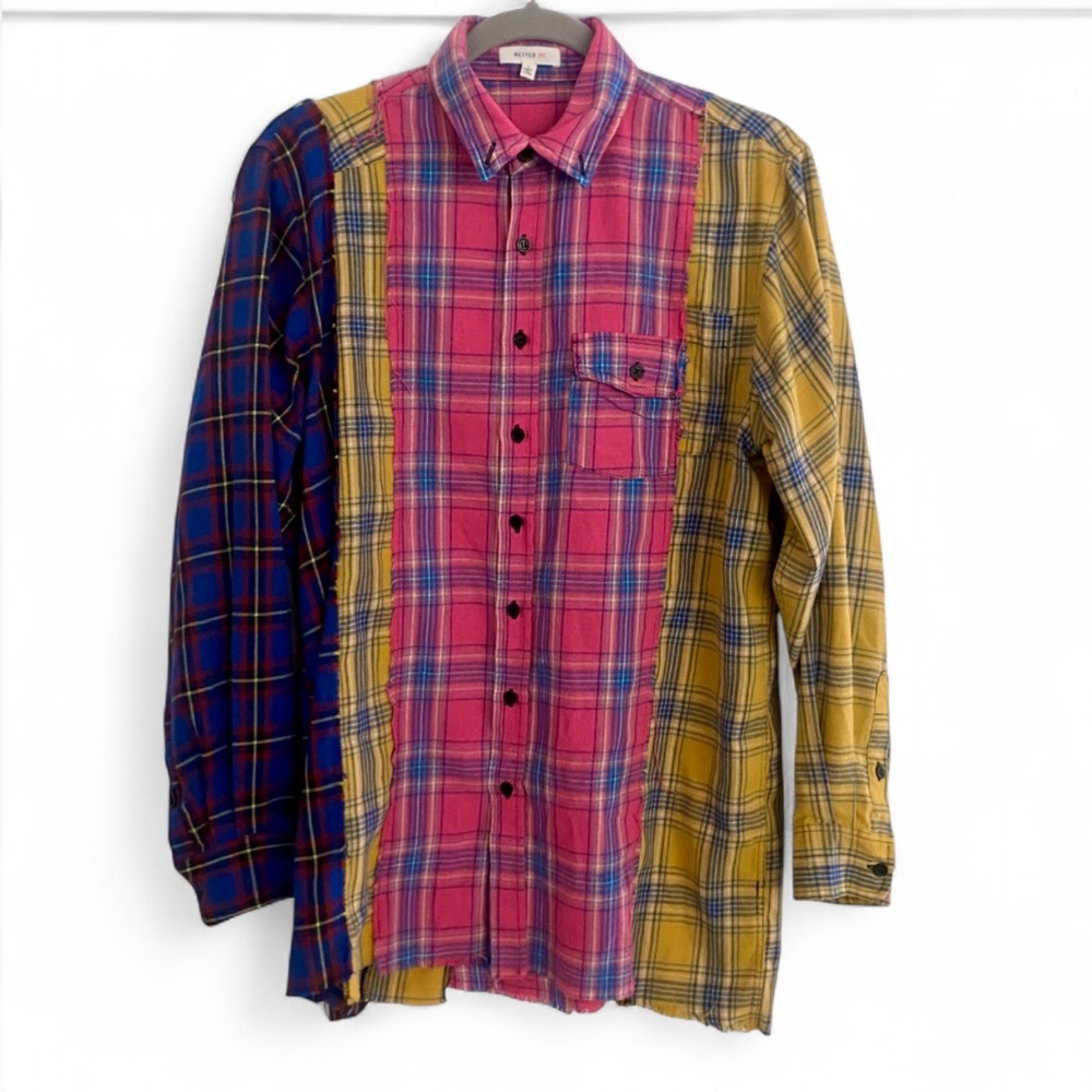 Better Be Patchwork Long Sleeve Button Down Flann… - image 1